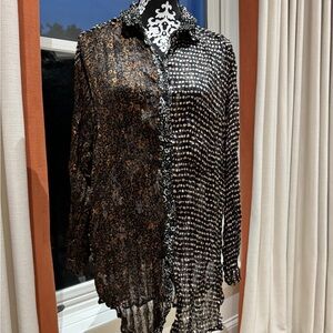 Stylish Women's Button Down Shirt - Black and Brown